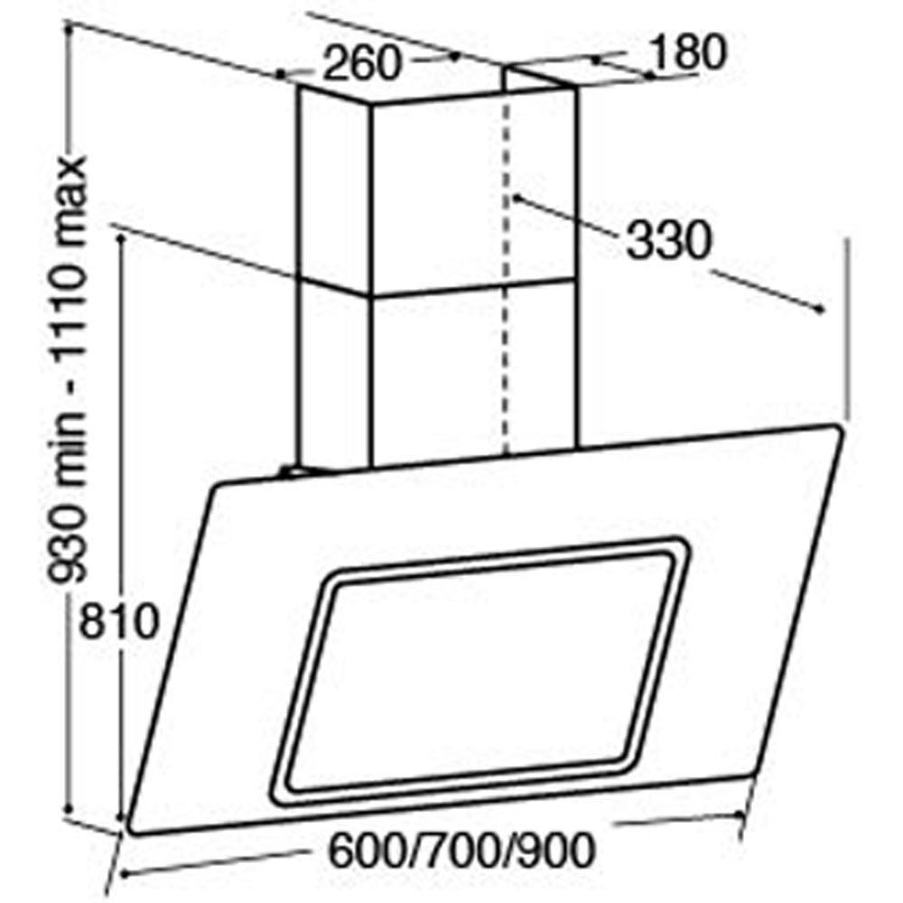 CDA Angled Extractor Black Glass With Level 2 Side Strips 70cm EVA70BL