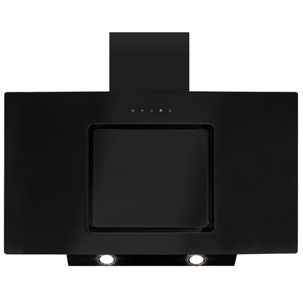 CDA Angled Extractor Black Glass With Level 2 Side Strips 90cm EVA90BL