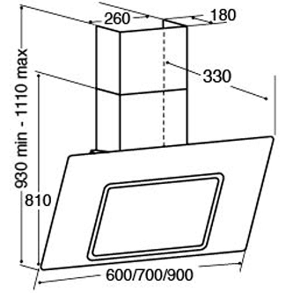 CDA Angled Extractor Black Glass With Level 2 Side Strips 90cm EVA90BL
