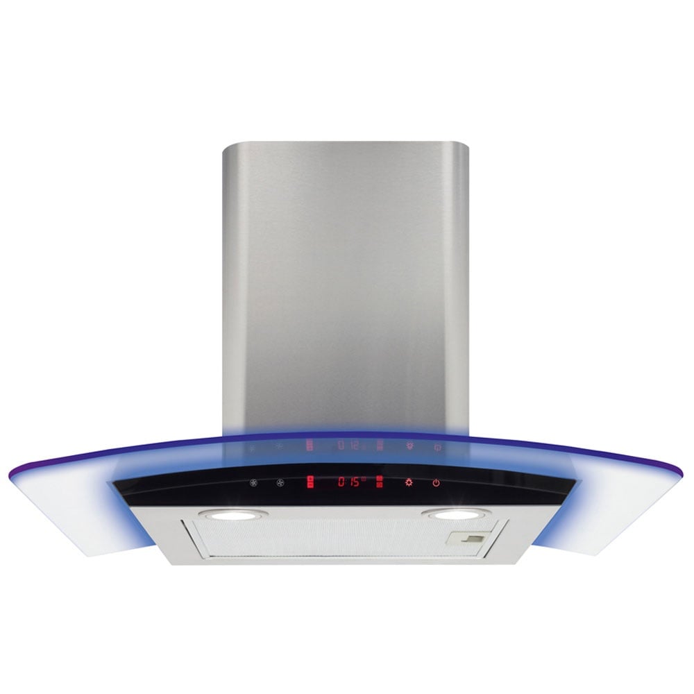 CDA 60cm Curved Glass Extractor Hood With Edge Lighting - Stainless Steel EKP60SS