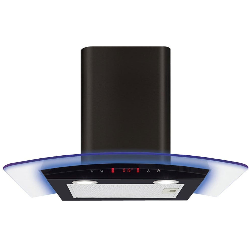 CDA 60cm Black Curved Glass Extractor With Edge Lighting EKP60BL