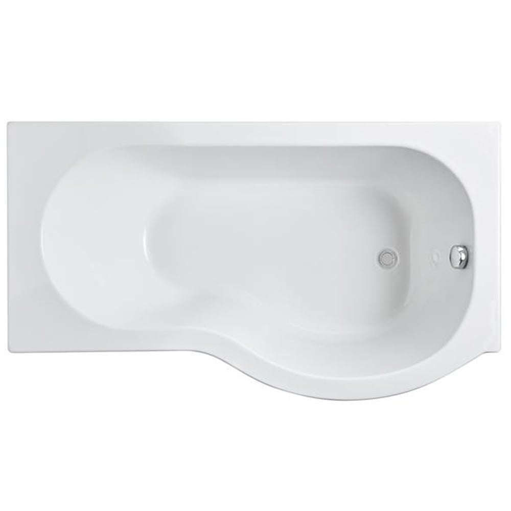 Nuie Curved P Shape 1500mm Shower Bath RH, Fixed Screen & White Panel