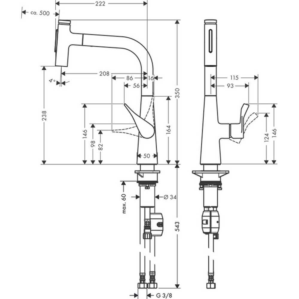 Hansgrohe Metris Select M71 240 2 Jet Pullout Spray Single Lever Kitchen Sink Mixer Tap
