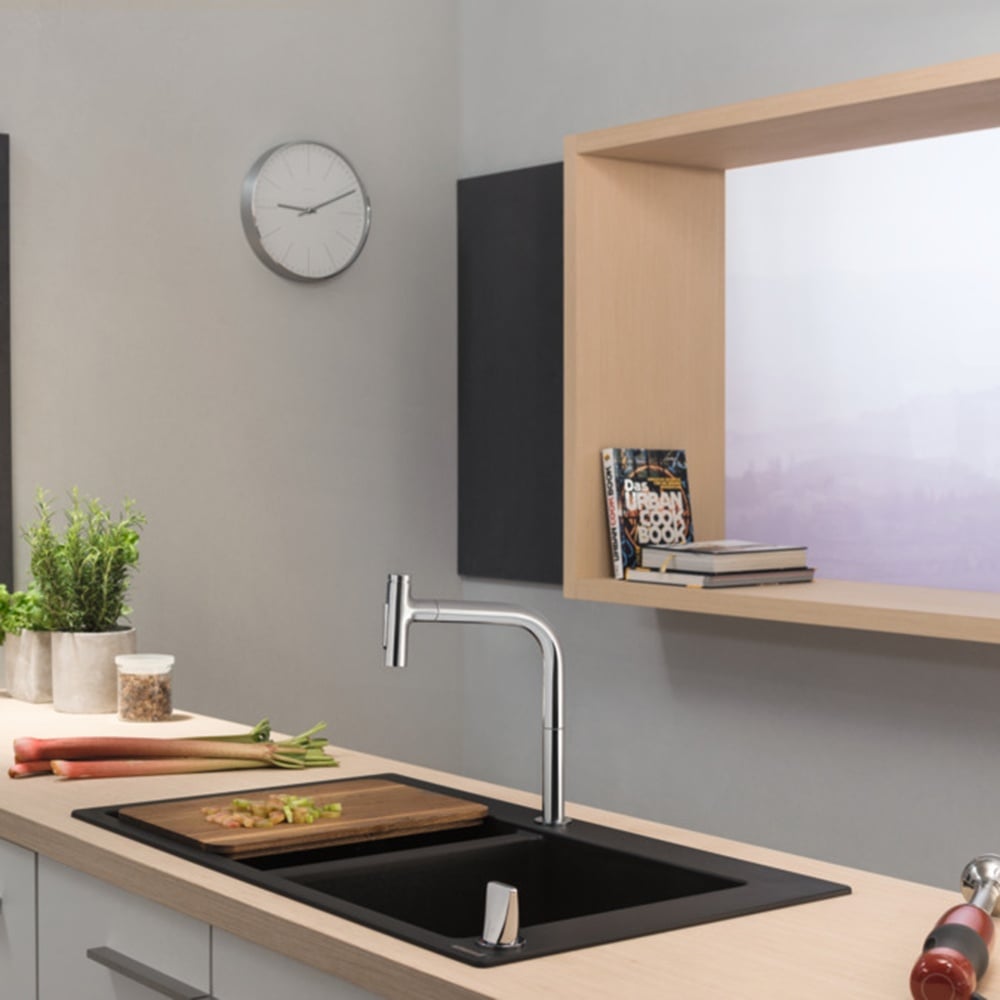 Hansgrohe Metris Select M71 200 2 Jet Pullout Spray Single Lever Kitchen Sink Mixer Tap with sBox