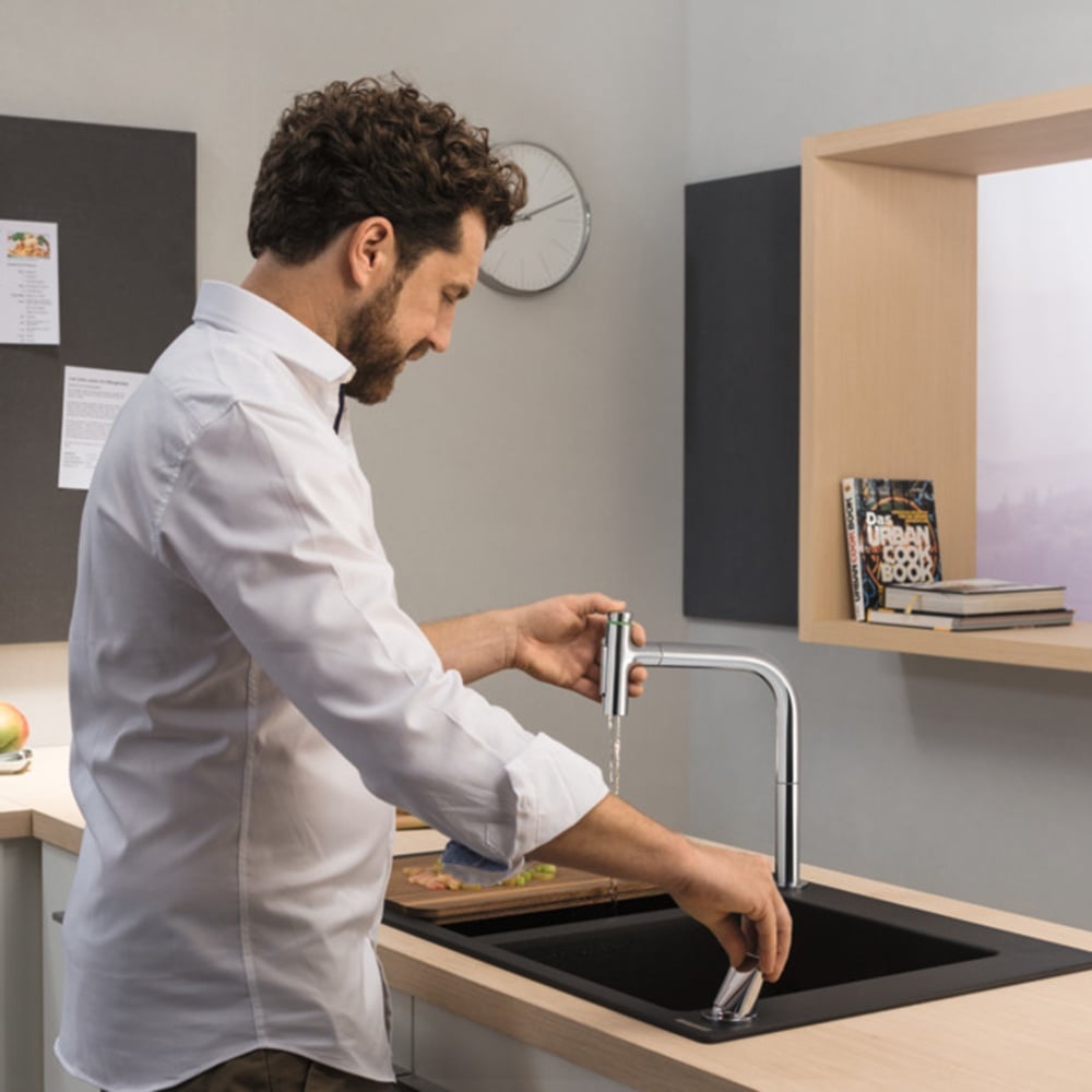 Hansgrohe Metris Select M71 200 2 Jet Pullout Spray Single Lever Kitchen Sink Mixer Tap with sBox