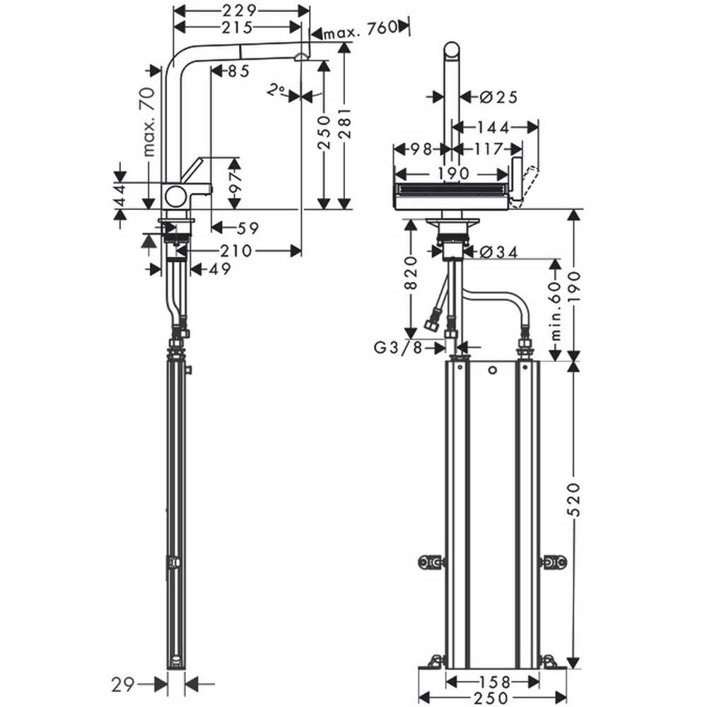 Hansgrohe Aquno Select M81 250 2 Jet Pullout Spout Single Lever Kitchen Sink Mixer Tap with sBox