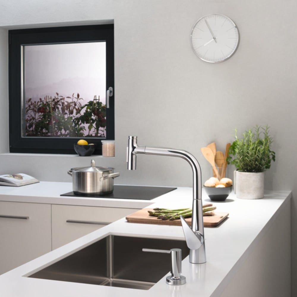 Hansgrohe Talis Select M51 Chrome 300 Pullout Spray Single Lever Kitchen Sink Tap With sBox 73867000