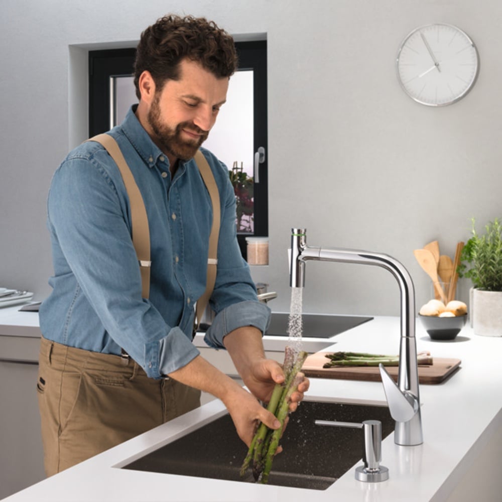 Hansgrohe Talis Select M51 Chrome 300 Pullout Spray Single Lever Kitchen Sink Tap With sBox 73867000