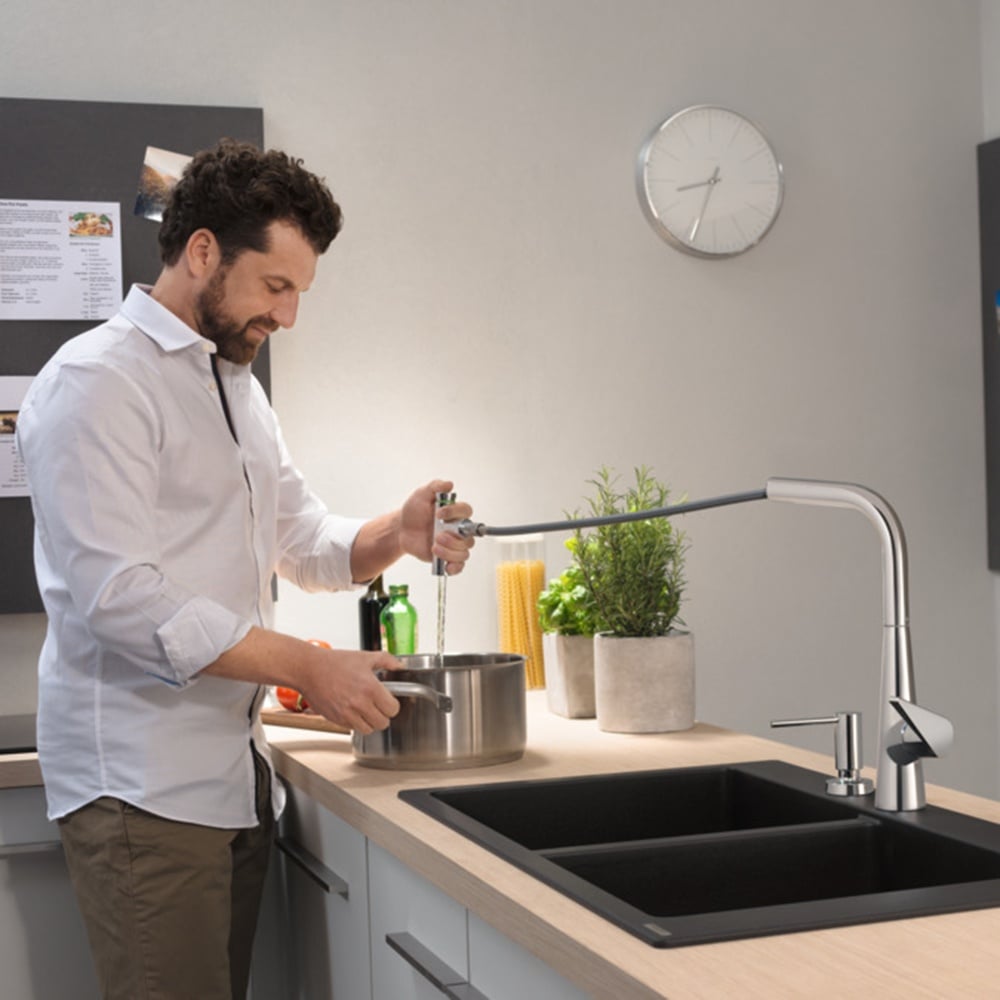 Hansgrohe Talis Select M51 Chrome 300 Pullout Spray Single Lever Kitchen Sink Tap With sBox 73867000