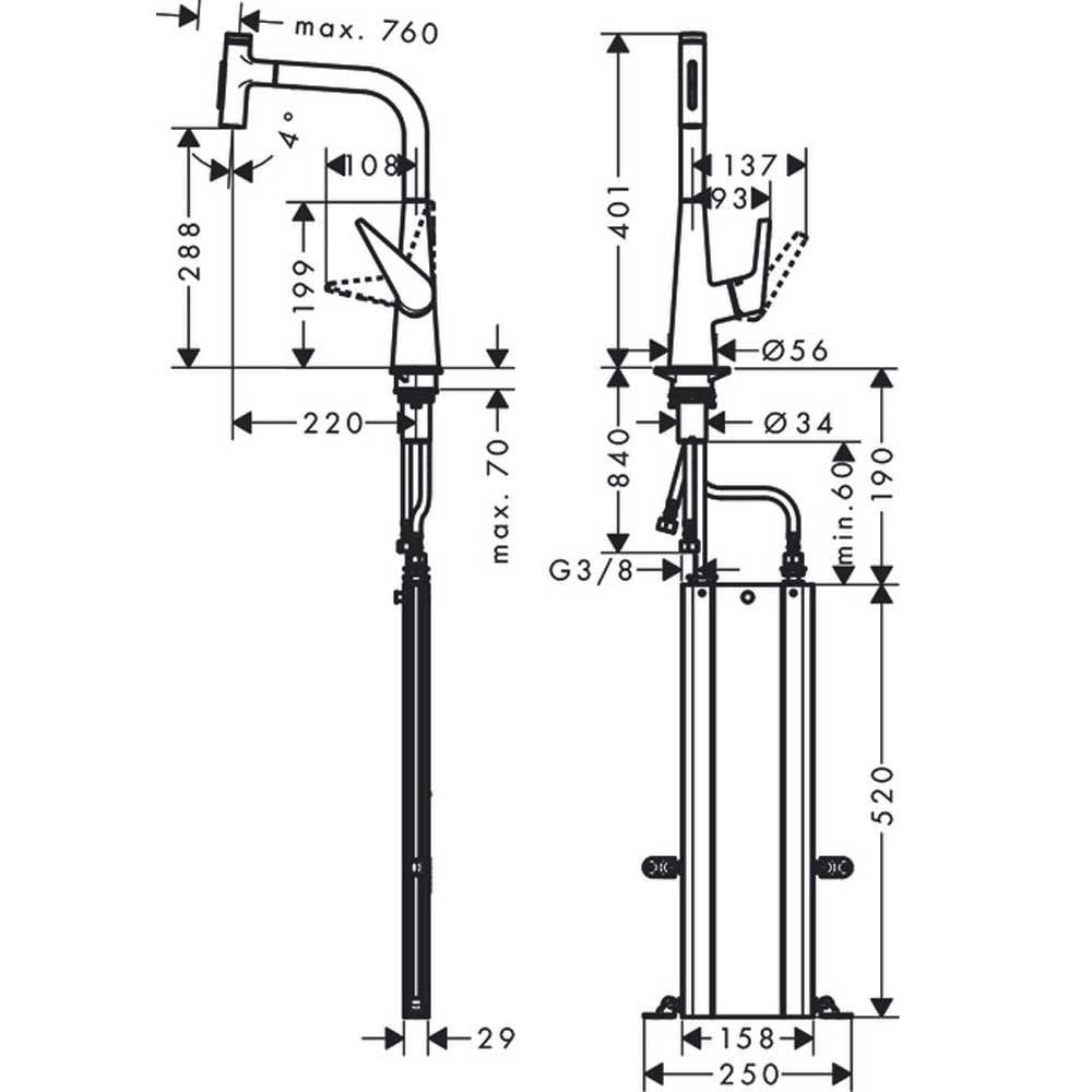 Hansgrohe Talis Select M51 Chrome 300 Pullout Spray Single Lever Kitchen Sink Tap With sBox 73867000