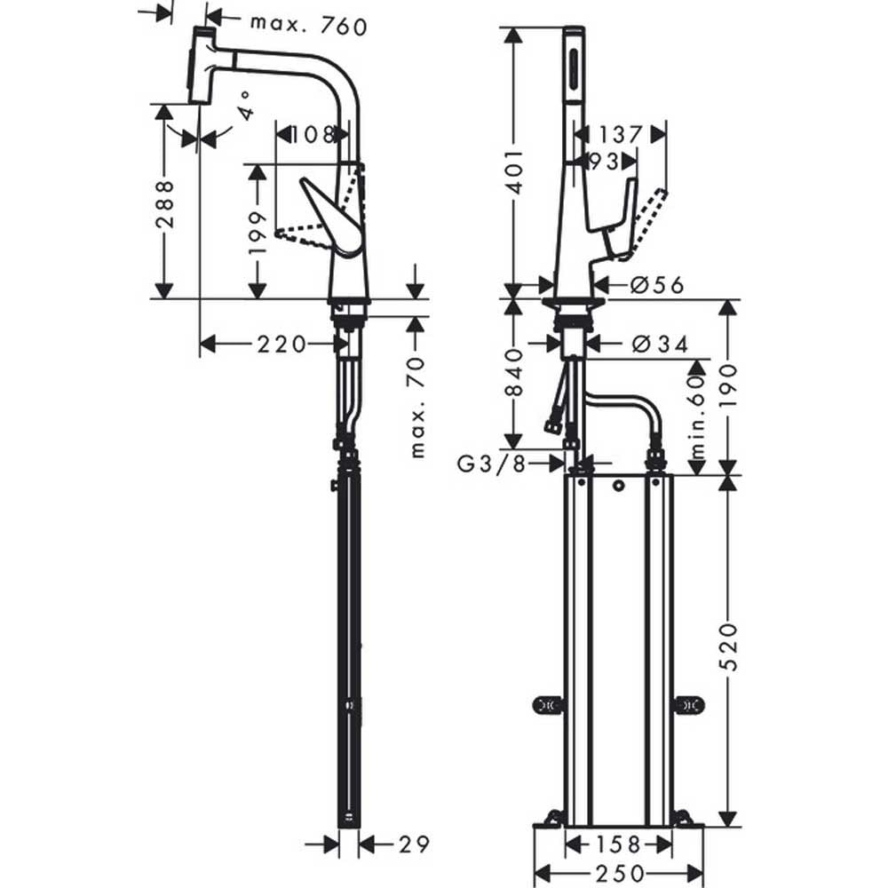 Hansgrohe Focus M51 Stainless Steel 300 Pull-Out Spray Single Lever Kitchen Sink Mixer Tap with sBox 73867800