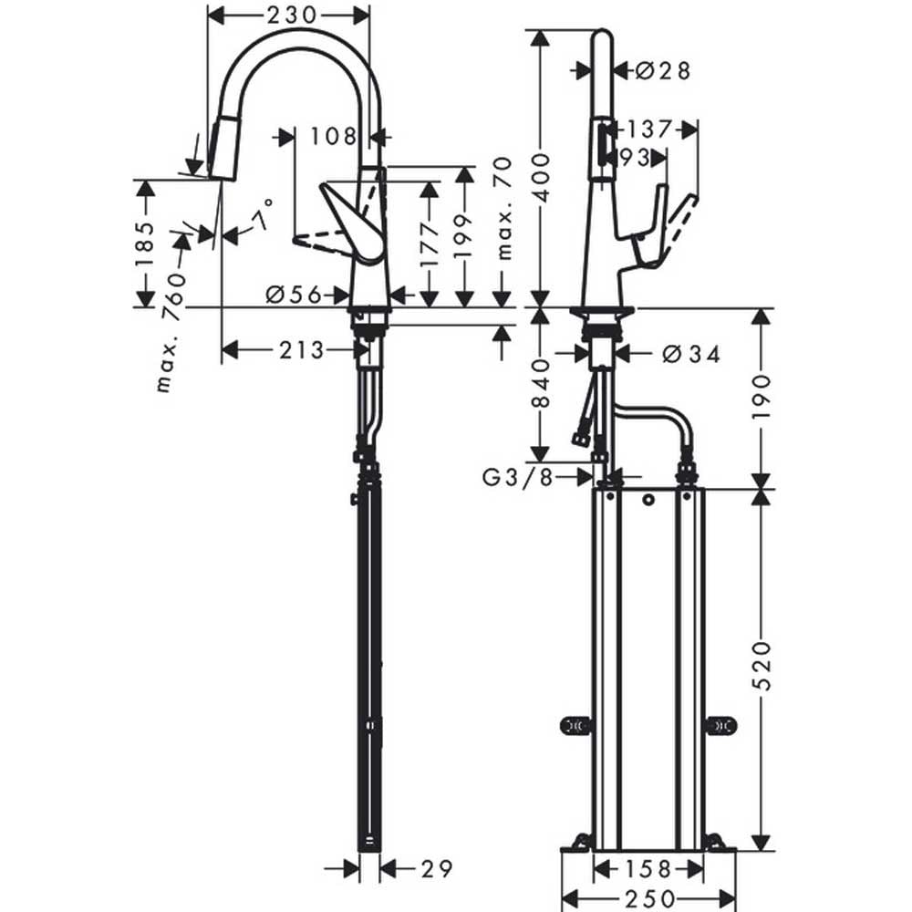Hansgrohe Talis M51 Chrome 200 2 Jet Pullout Spray Single Lever Kitchen Sink Mixer Tap with sBox 73876000