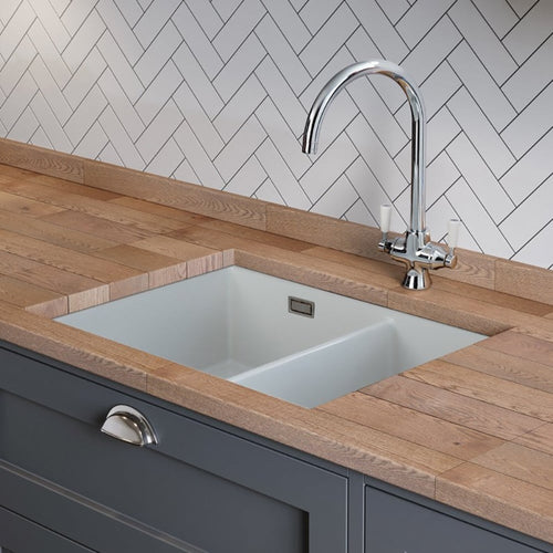 Rangemaster Rustique 1.5 Bowl Ceramic White Kitchen Sink & Waste CRUB3216WH/