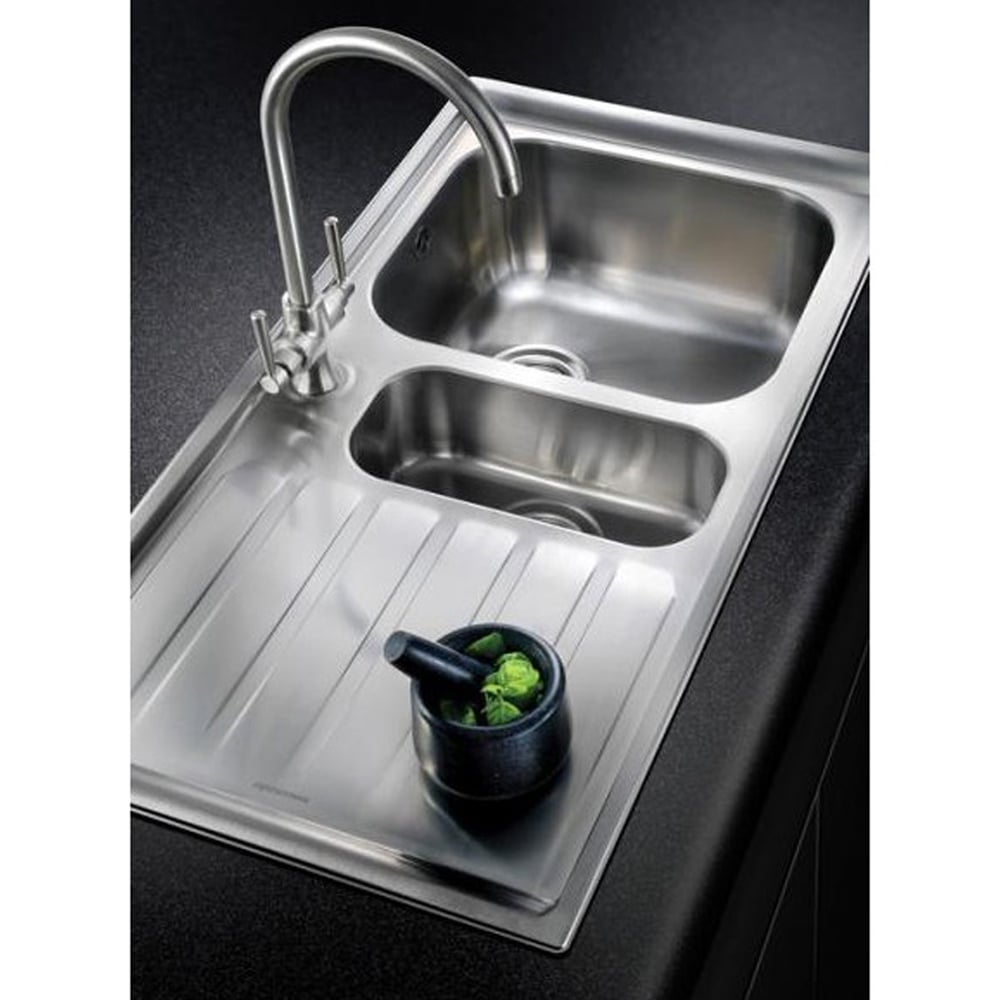 Rangemaster Manhattan 1.5 Bowl Brushed Stainless Steel Kitchen Sink & Waste LHD