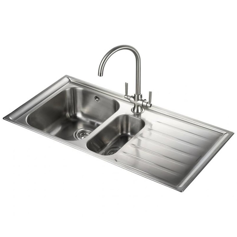 Rangemaster Manhattan 1.5 Bowl Brushed Stainless Steel Kitchen Sink & Waste RHD