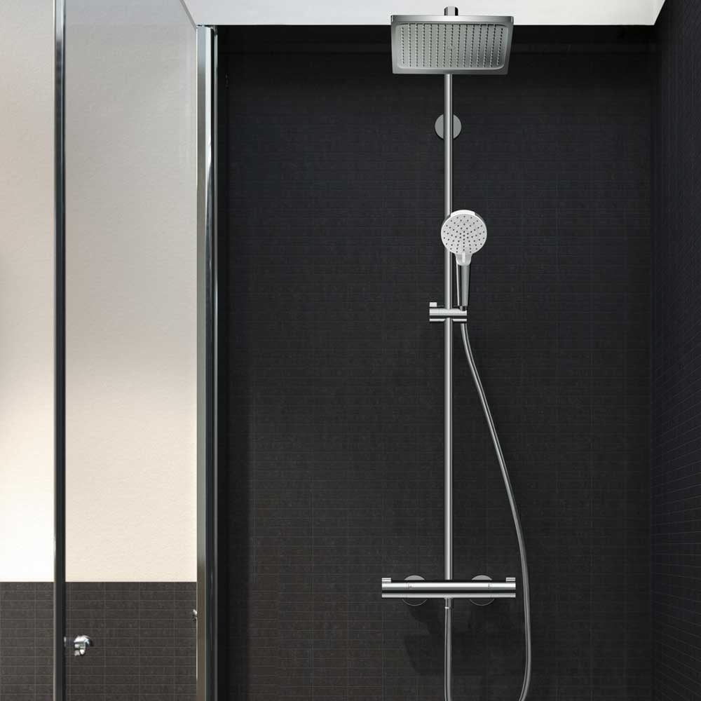 Hansgrohe Crometta E 240 Chrome 1 Jet Exposed Thermostatic Bar Shower Valve & Rigid Riser Kit