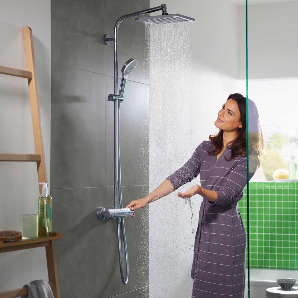 Hansgrohe Crometta E 240 Chrome 1 Jet Exposed Thermostatic Bar Shower Valve & Rigid Riser Kit