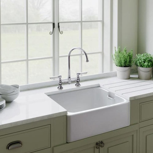 Rangemaster Farmhouse Belfast 1.0 Bowl White Ceramic Kitchen Sink