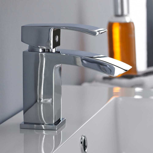 Nuie Vibe Waterfall Medium Basin Mixer Tap & Push Button Waste - TSI305