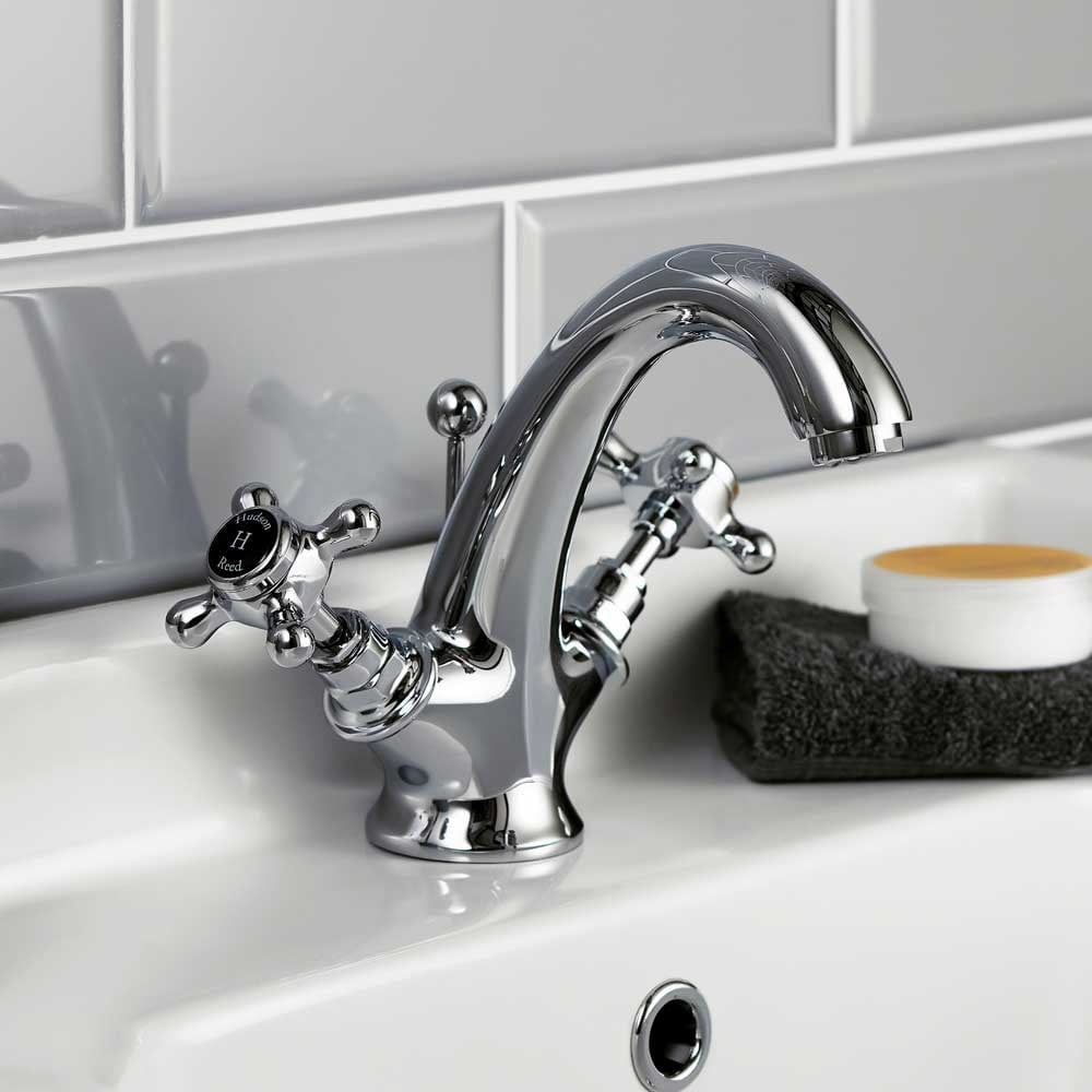 Hudson Reed Topaz Black Crosshead Hexagonal Collar Basin Mixer Tap & Pop Up Waste - BC405HX