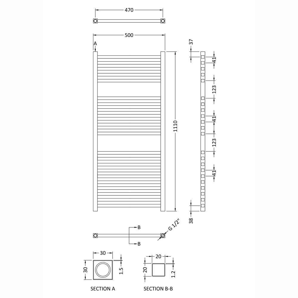 Nuie 1100x500mm Chrome 300W Electric Ladder Heated Towel Rail HL151
