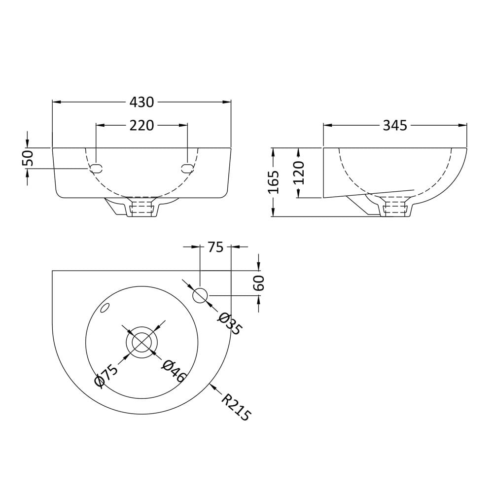 Nuie Melbourne 430x340 1th White Ceramics Wall Hung Round Basin NCU942