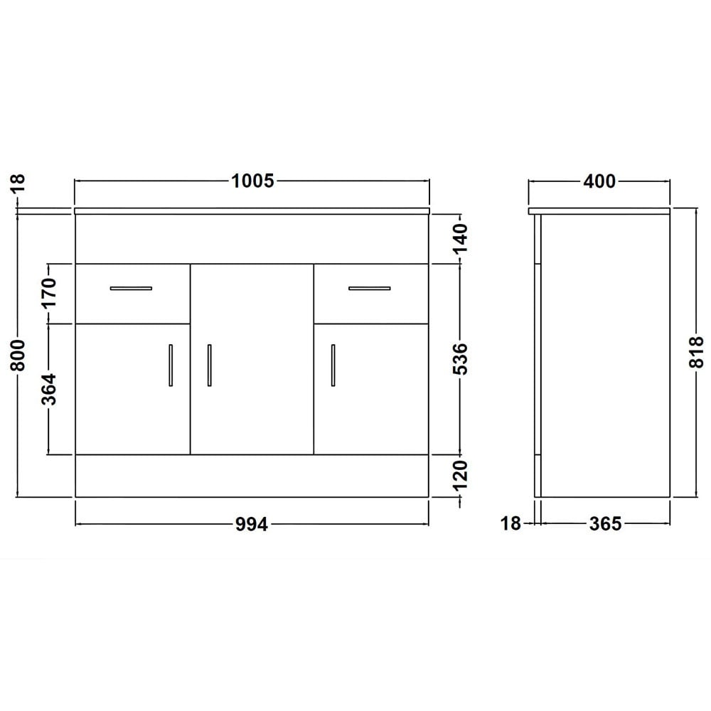 Nuie Eden Gloss White 1000mm Floor Standing Vanity & Mid-Edge Basin - VTMW1000