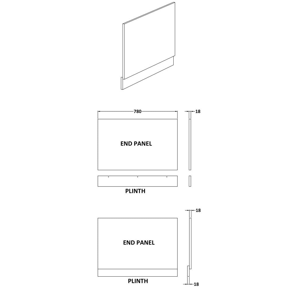 Nuie Athena Gloss Grey 800mm Bath End Panel - OFF972