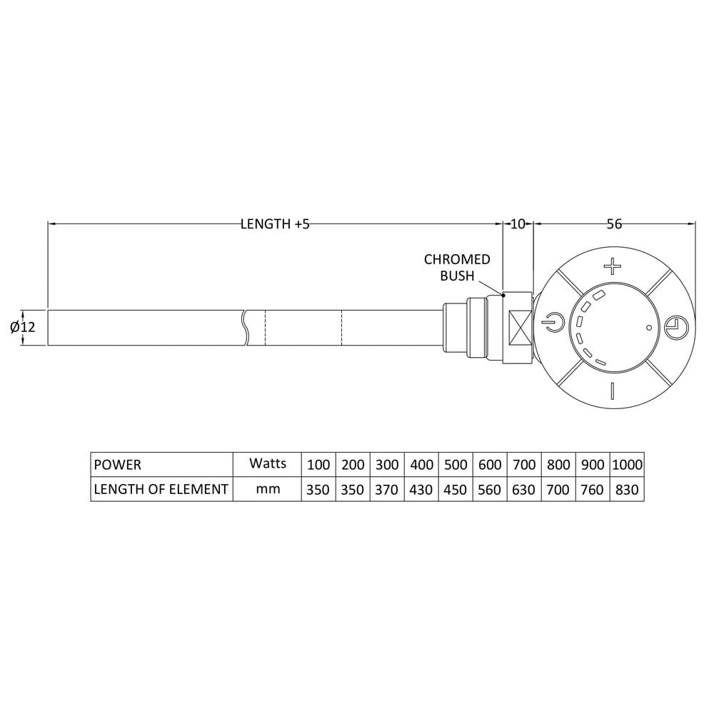 Nuie Chrome 600W Thermostatic Electric Heating Element HL314