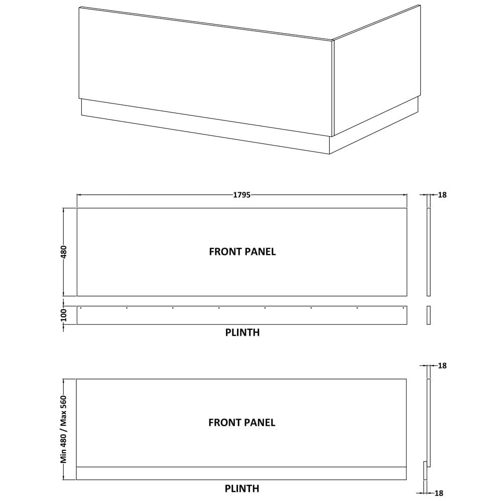 Nuie Athena Gloss Grey 800mm Bath Front Panel - OFF978