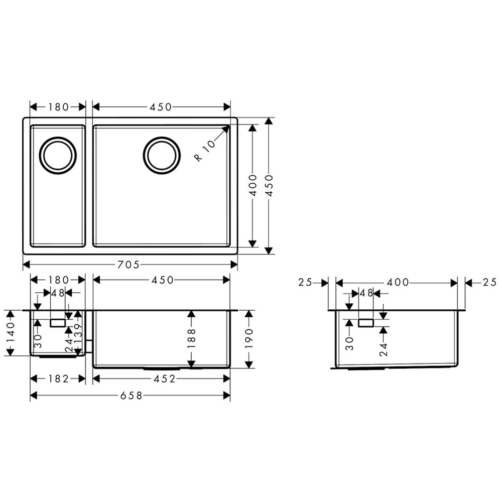 Hansgrohe S711-F660 1.0 Bowl Stainless Steel Kitchen Sink 43302800