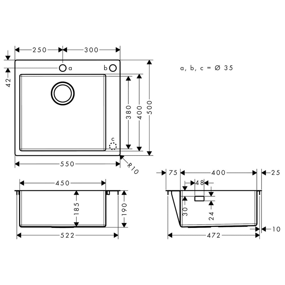 Hansgrohe S712-F450 1.0 Bowl Stainless Steel Kitchen sink 43305800