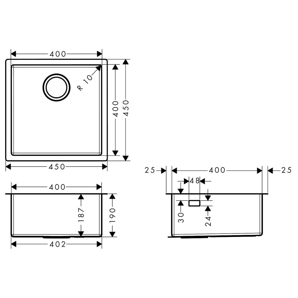 Hansgrohe S719-U400 1.0 Bowl Stainless Steel Undermount Kitchen Sink 43425800