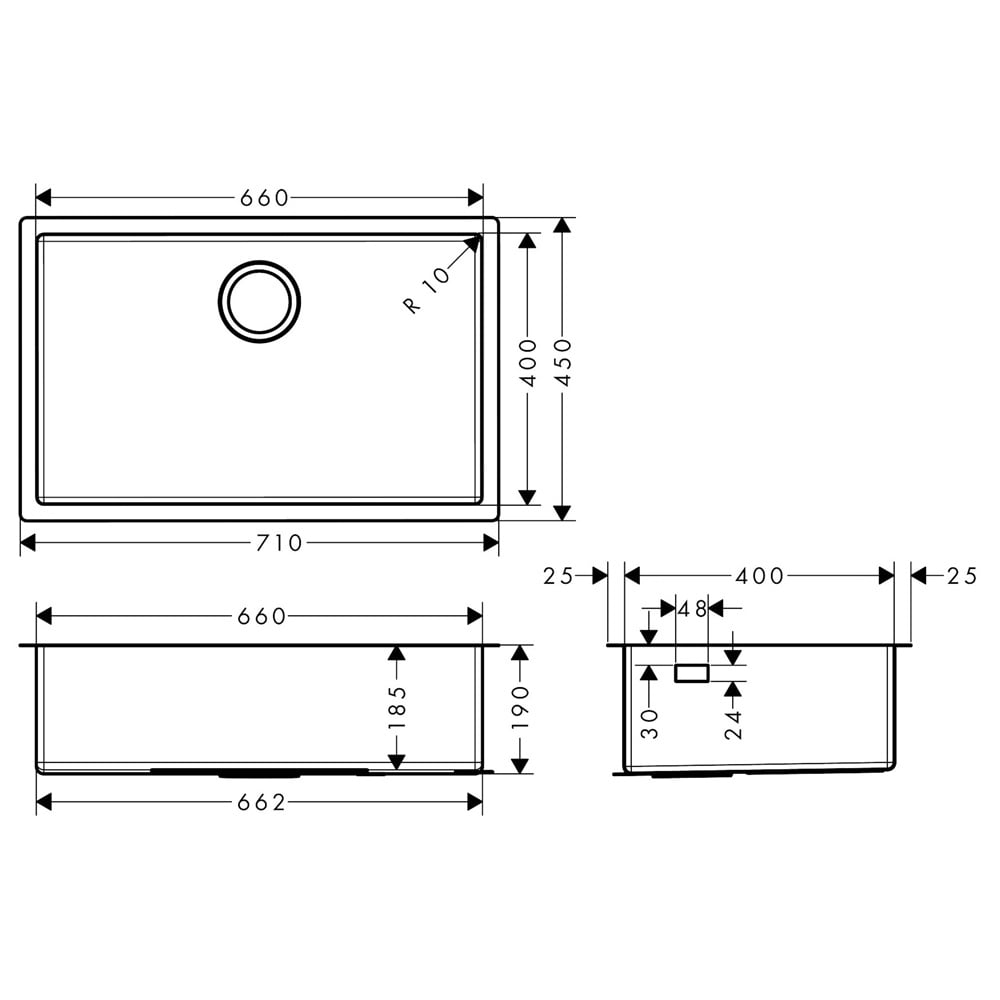 Hansgrohe S719-U660 1.0 Bowl Stainless Steel Undermount Kitchen Sink 43428800
