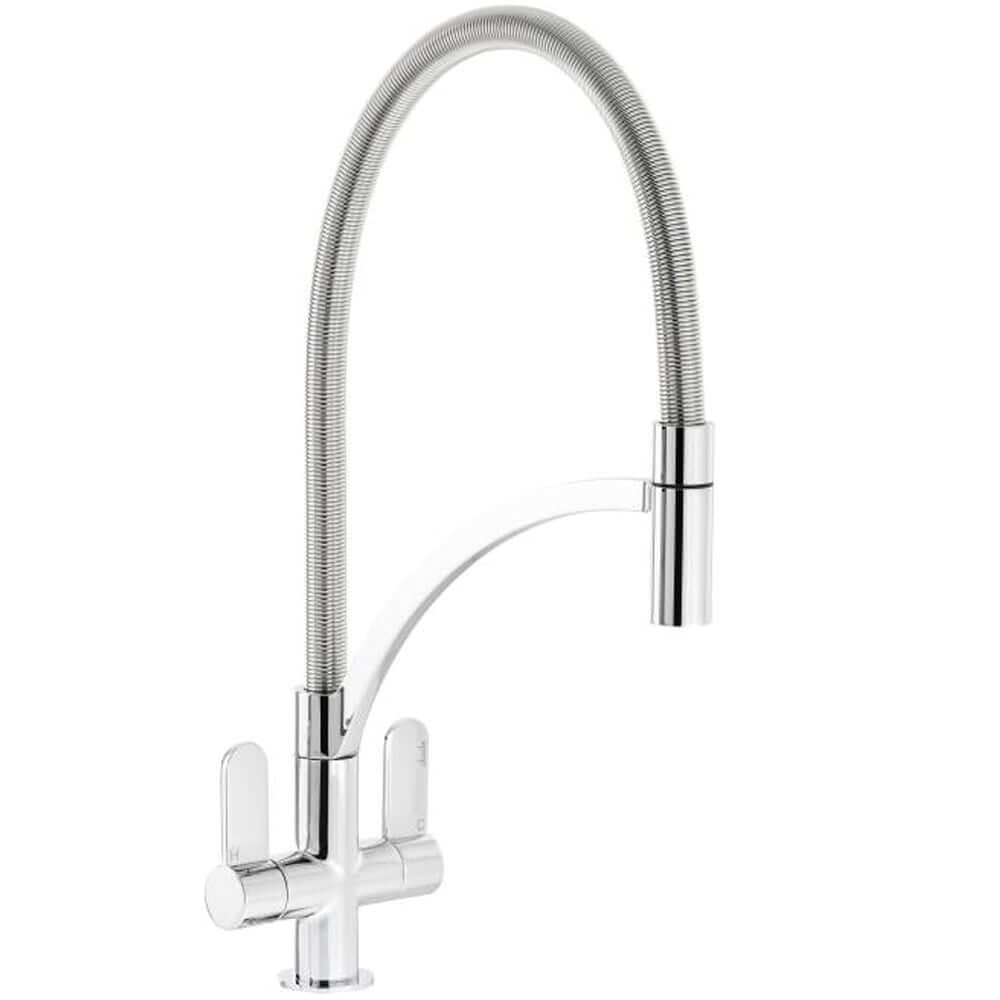 Abode Genio Chrome Pull Out Twin Lever Kitchen Sink Mixer Tap