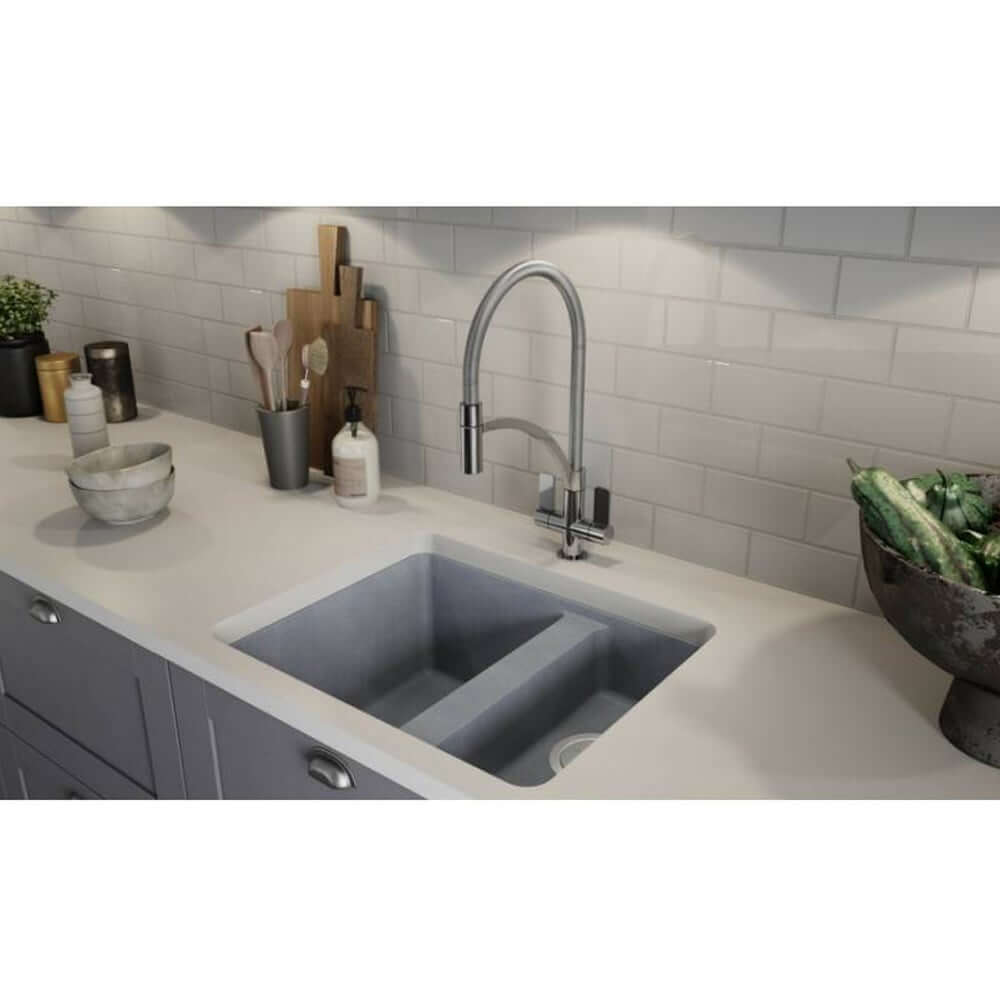 Abode Genio Chrome Pull Out Twin Lever Kitchen Sink Mixer Tap