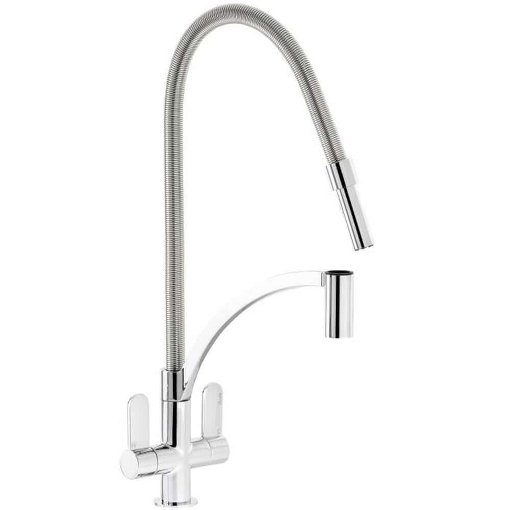 Abode Genio Chrome Pull Out Twin Lever Kitchen Sink Mixer Tap