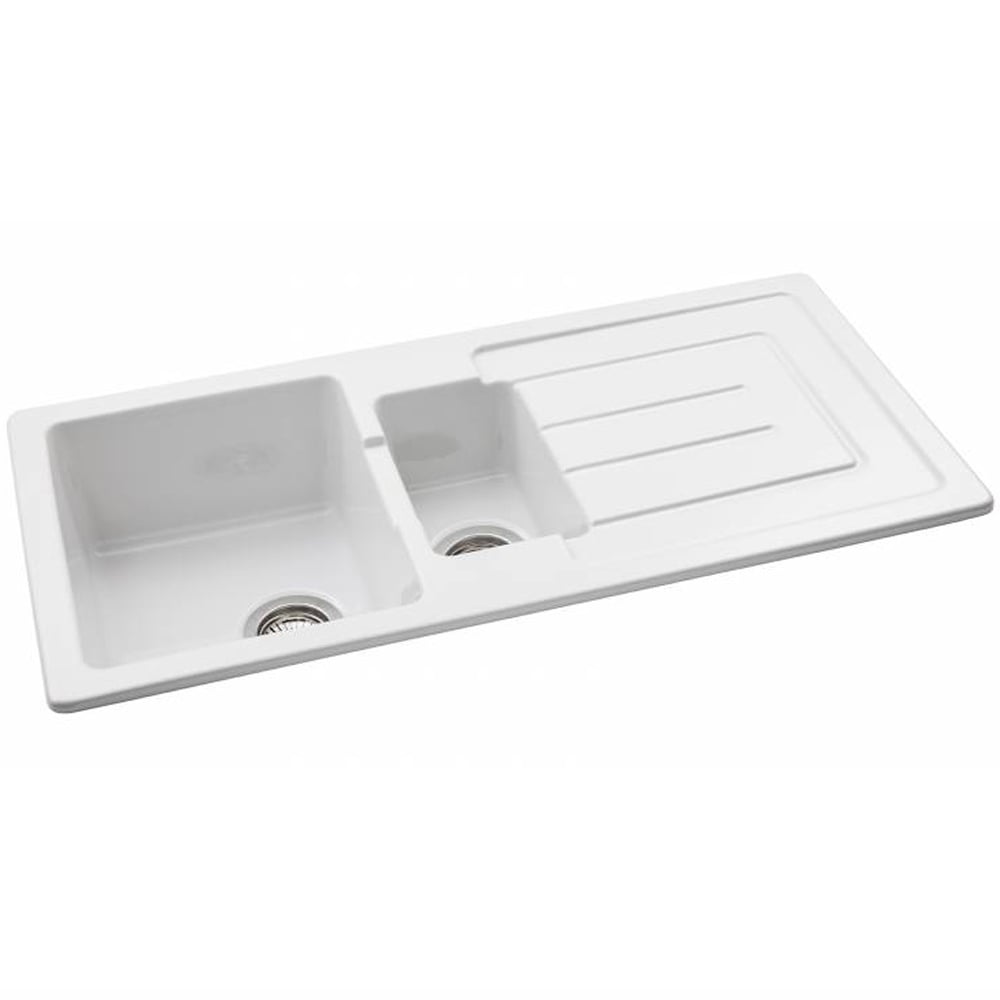 Abode Acton 1.5 Bowl White Ceramic Reversible Kitchen Sink