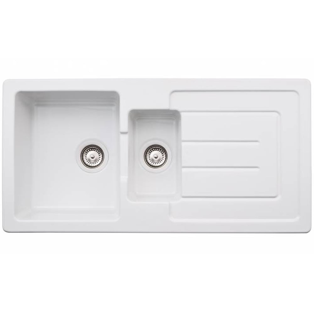 Abode Acton 1.5 Bowl White Ceramic Reversible Kitchen Sink