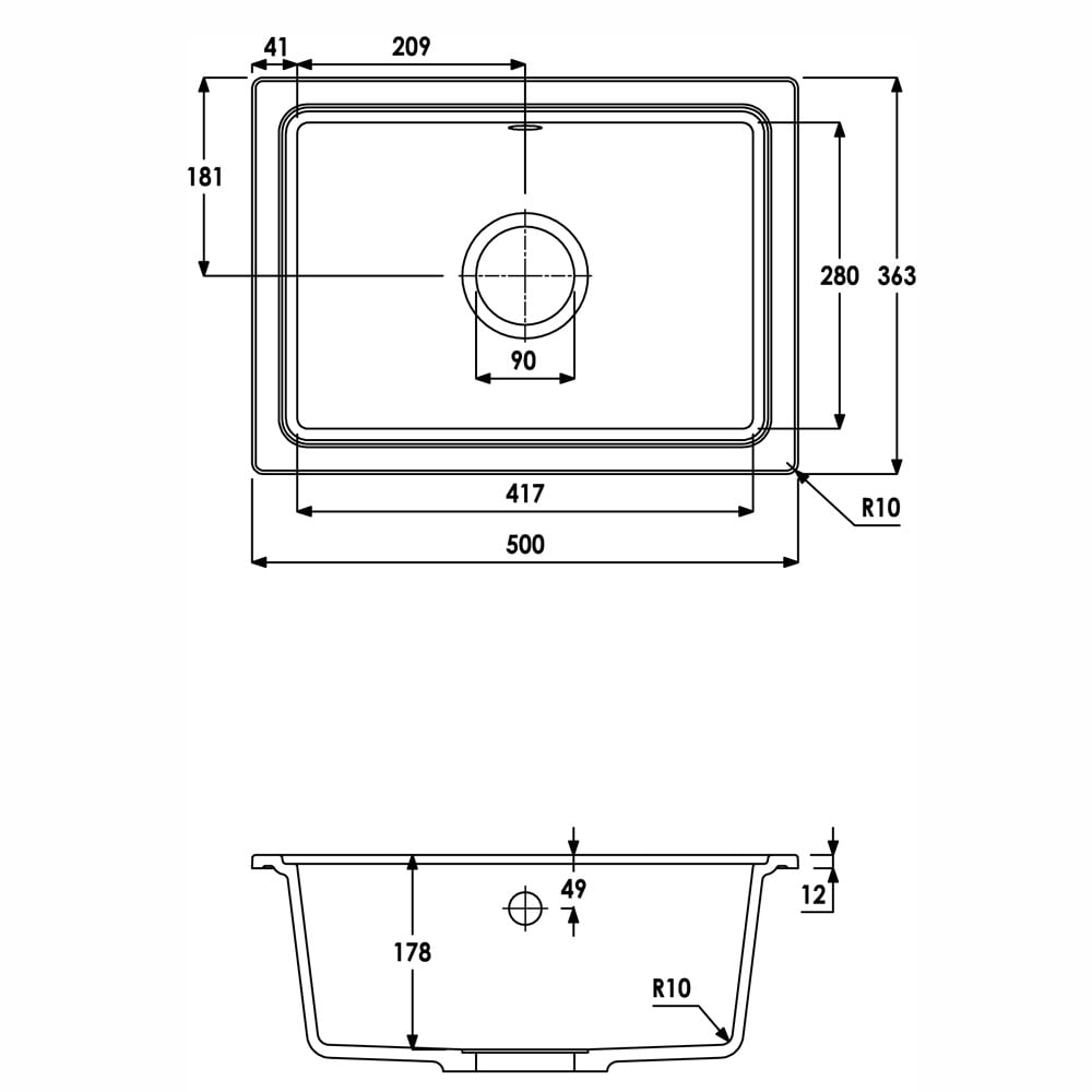 Abode Denton Grey Single Bowl Undermount Kitchen Sink AW3167