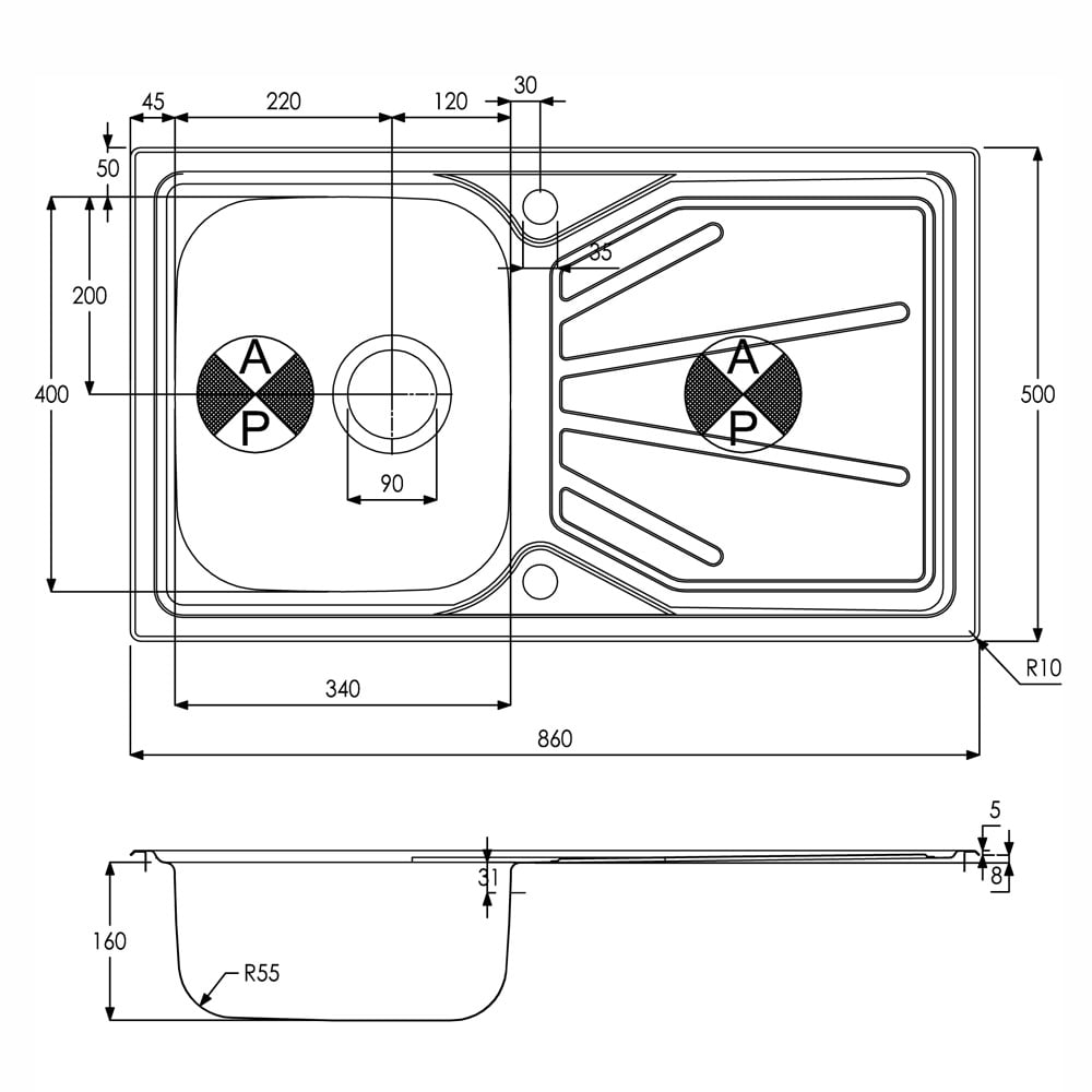 Abode Trydent 1.0 Bowl Stainless Reversible Steel Kitchen Sink