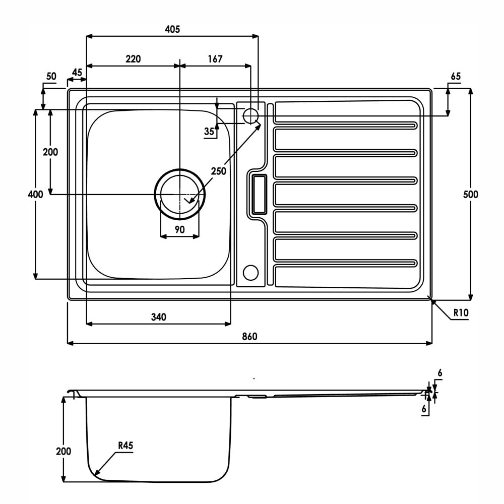 Abode Neron 1.0 Bowl Brushed Stainless Steel Compact Reversible Kitchen Sink