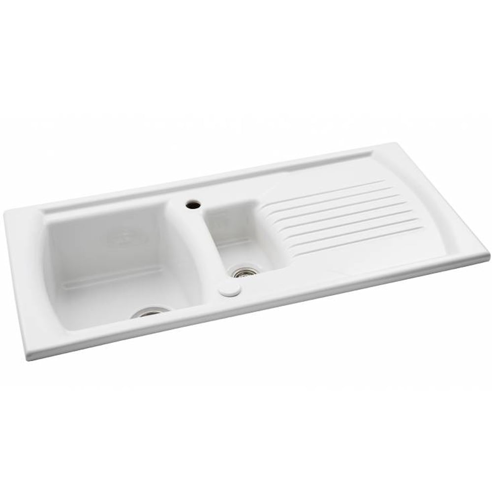 Abode Milford 1.5 Bowl White Ceramic Reversible Kitchen Sink