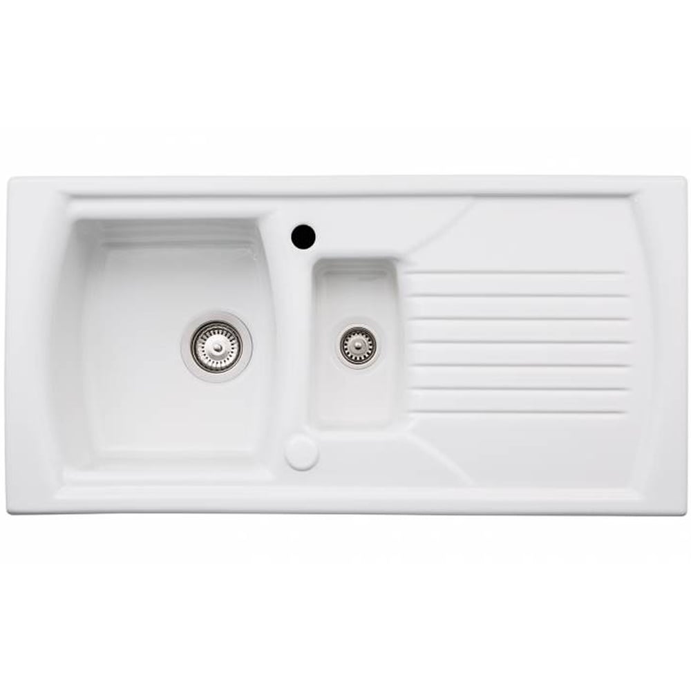 Abode Milford 1.5 Bowl White Ceramic Reversible Kitchen Sink