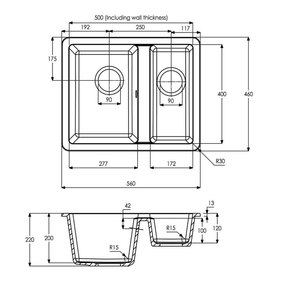 Abode Matrix SQ GR15 1.5 Bowl Granite Undermount Kitchen Sink & Waste