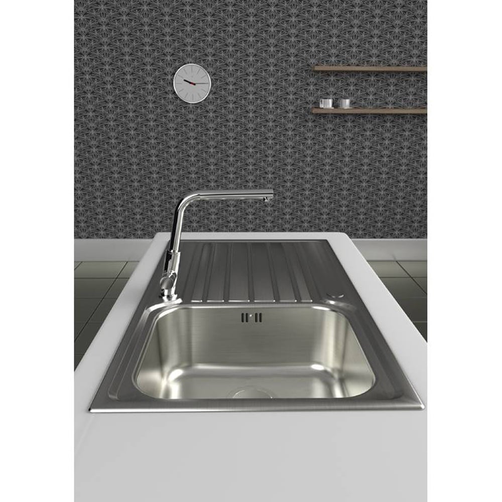 Abode Connekt 1.0 Bowl and Drainer Brushed Stainless Steel Kitchen Sink