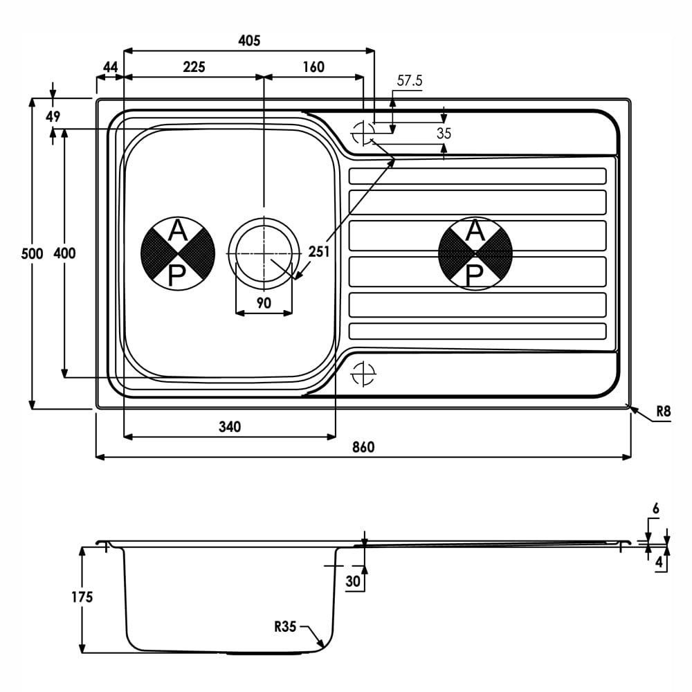 Abode Connekt 1.0 Bowl and Drainer Brushed Stainless Steel Kitchen Sink