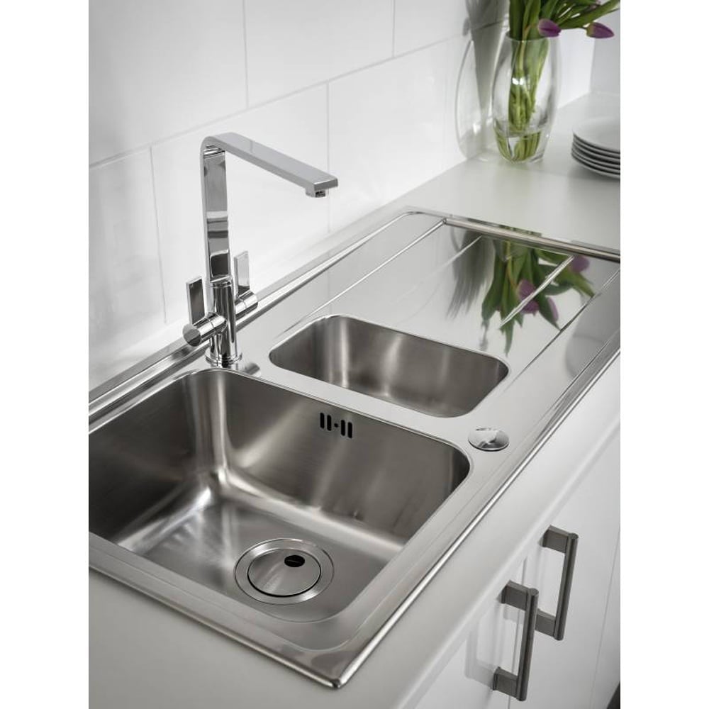 Abode Ixis 1.5 Bowl Brushed Stainless Steel Reversible Kitchen Sink