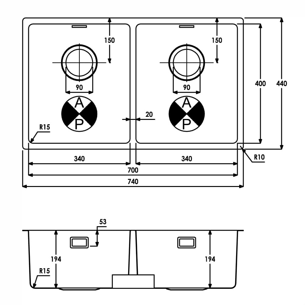 Abode Matrix R15 2.0 Bowl Brushed Stainless Steel Undermount Kitchen Sink