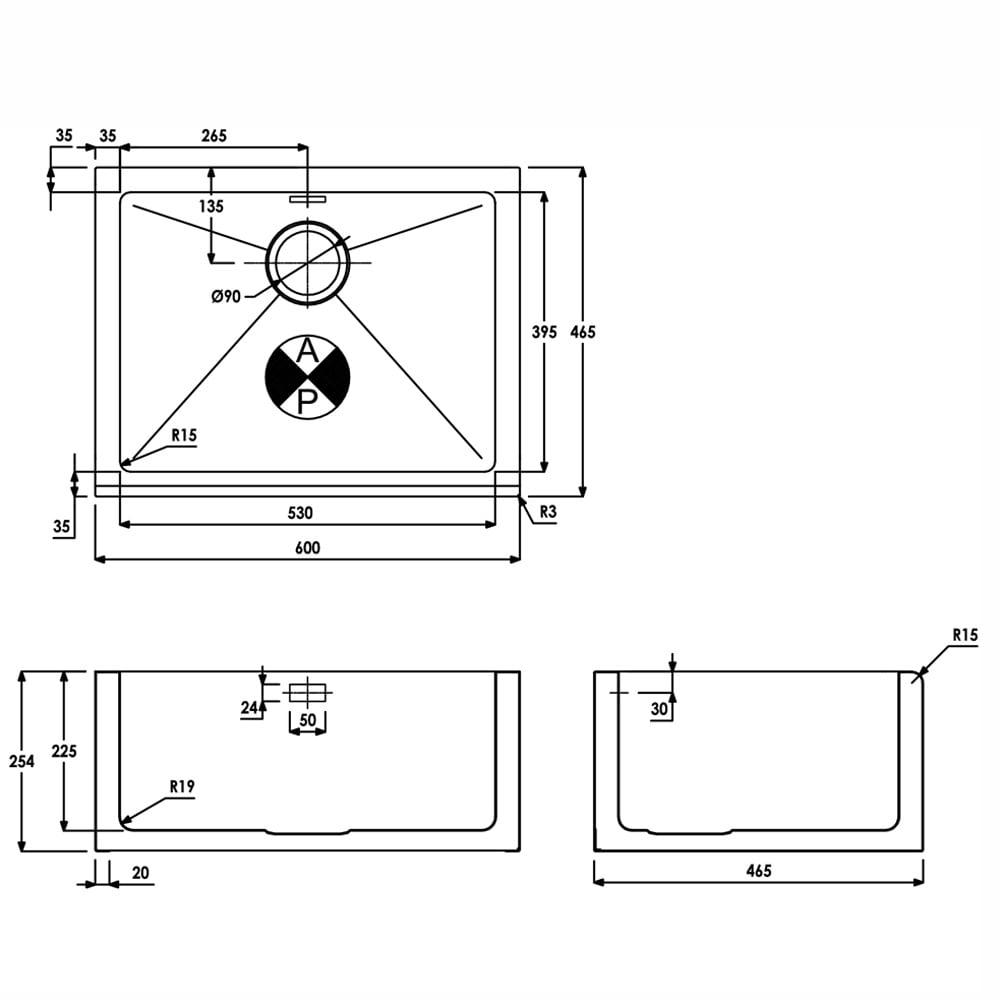 Abode Belfast Satinless Steel Single Bowl Undermount Kitchen Sink AW5135